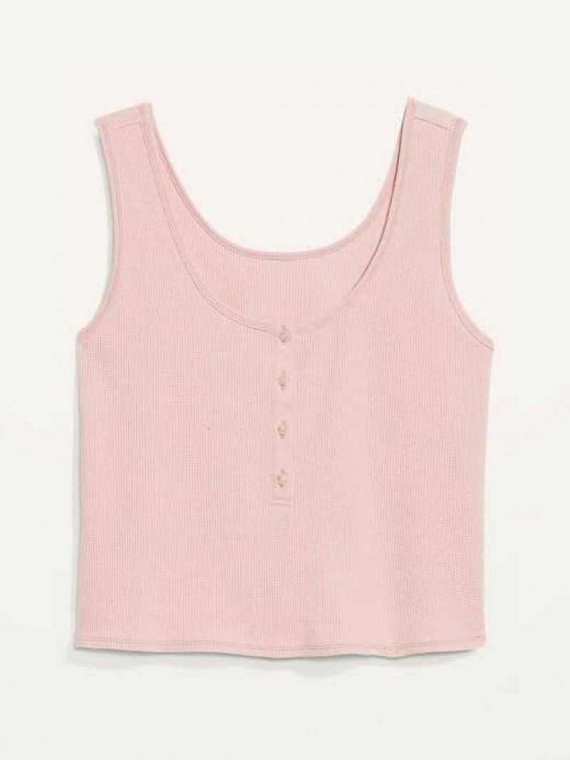 Old Navy Thermal-Knit Cropped Henley Tank Top Pink | VEG364807