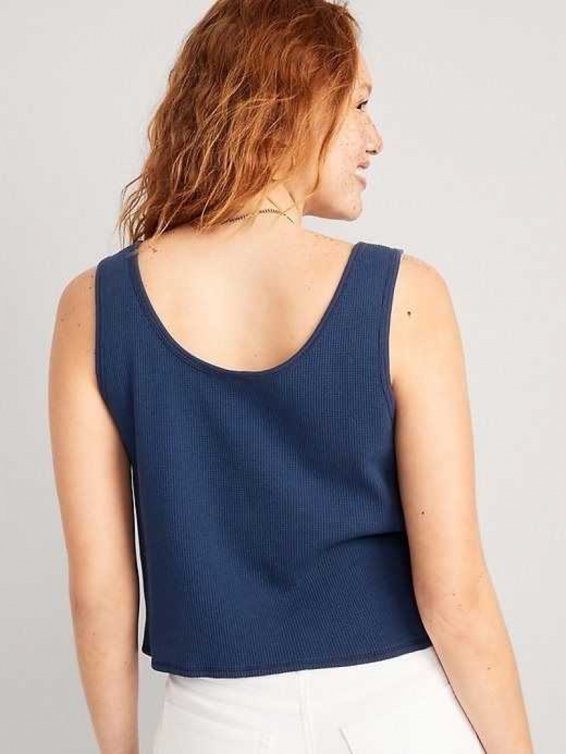 Old Navy Thermal-Knit Cropped Henley Tank Top Obscure Night | LGH705139