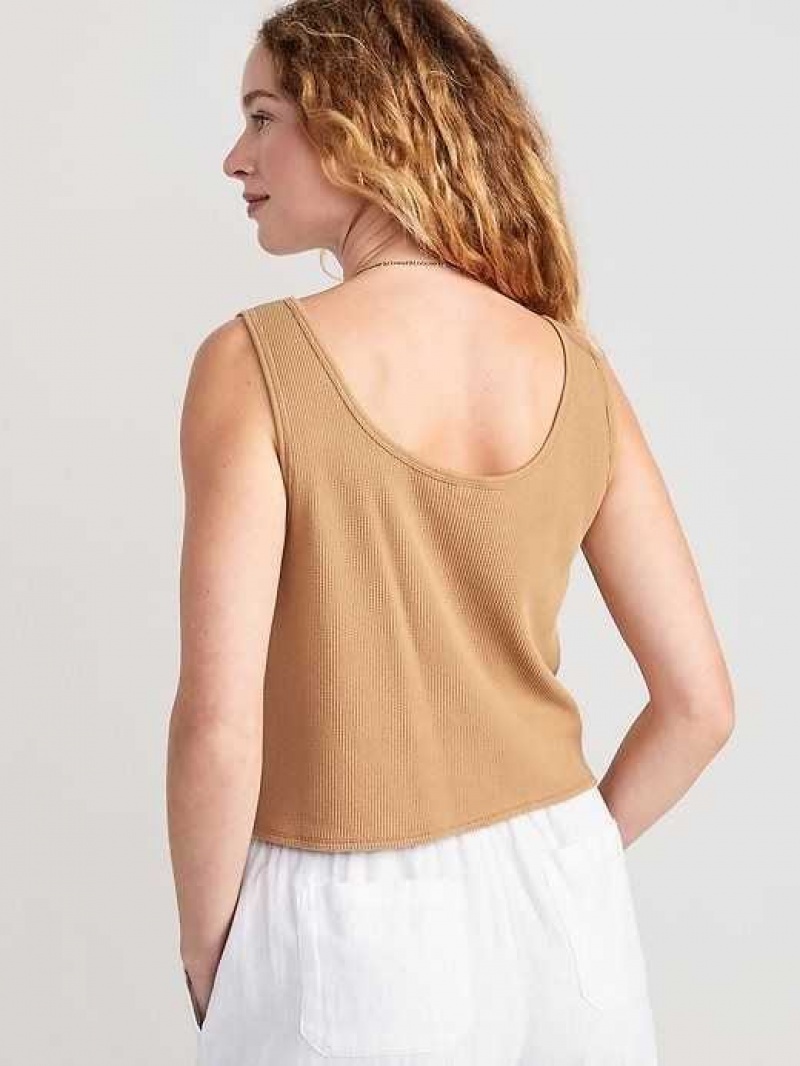 Old Navy Thermal-Knit Cropped Henley Tank Top Acacia | XYZ195473