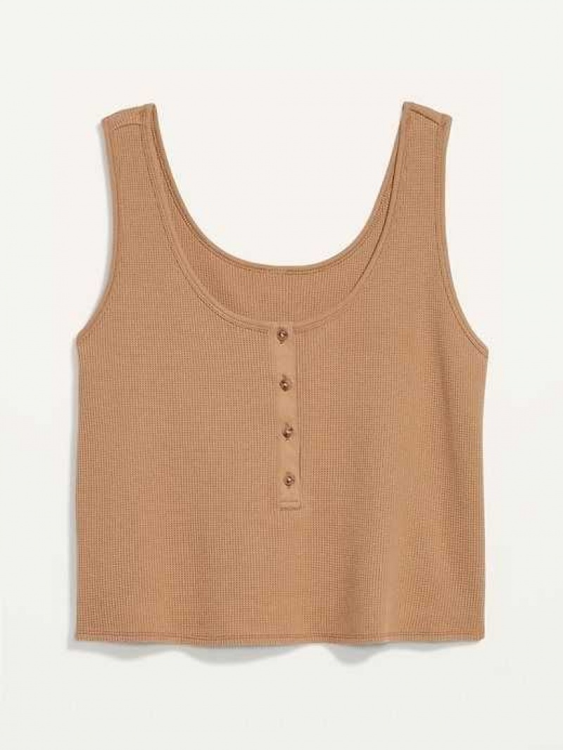 Old Navy Thermal-Knit Cropped Henley Tank Top Acacia | XYZ195473