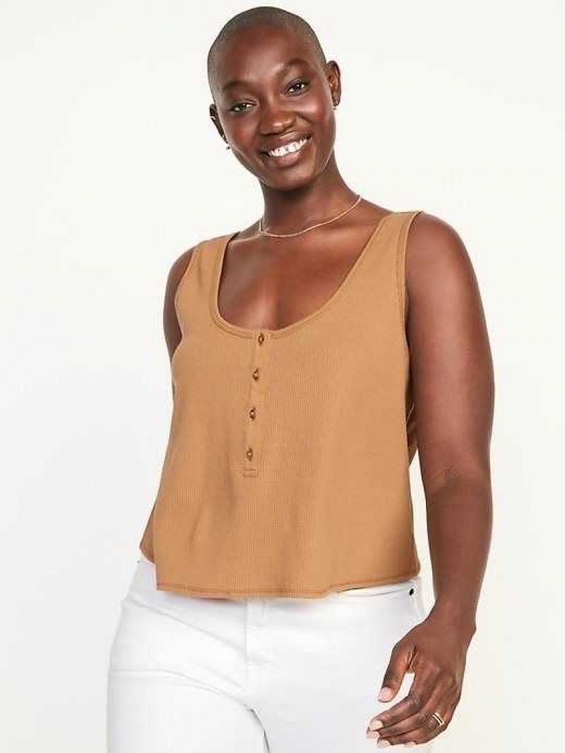 Old Navy Thermal-Knit Cropped Henley Tank Top Acacia | XYZ195473