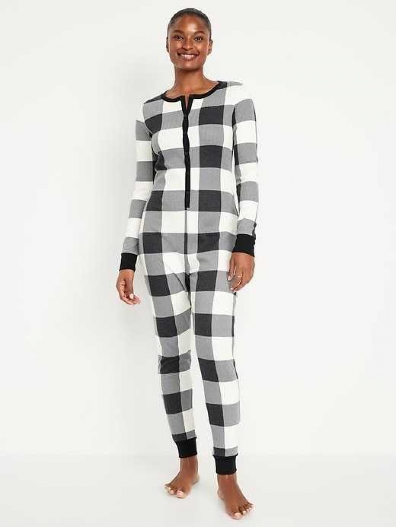 Old Navy Thermal-Knit Pajama One-Piece Black | SJE739405