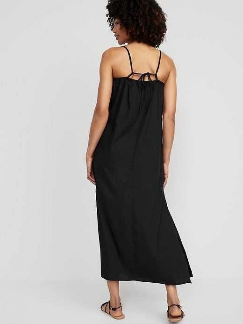 Old Navy Tie-Back Maxi Slip Dress Black | NFZ608149