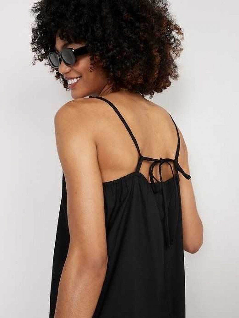 Old Navy Tie-Back Maxi Slip Dress Black | NFZ608149