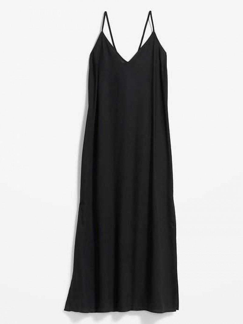 Old Navy Tie-Back Maxi Slip Dress Black | NFZ608149