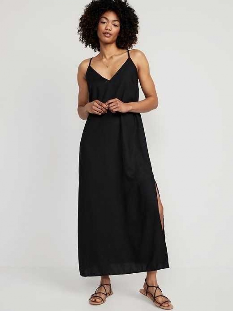 Old Navy Tie-Back Maxi Slip Dress Black | NFZ608149