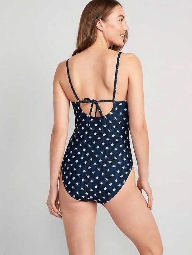 Old Navy Tie-Back One-Piece Cami Swimsuit American Flag | KBP325890