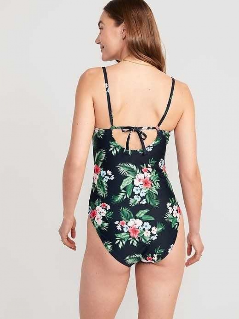 Old Navy Tie-Back One-Piece Cami Swimsuit Floral Midnight | AUD065728