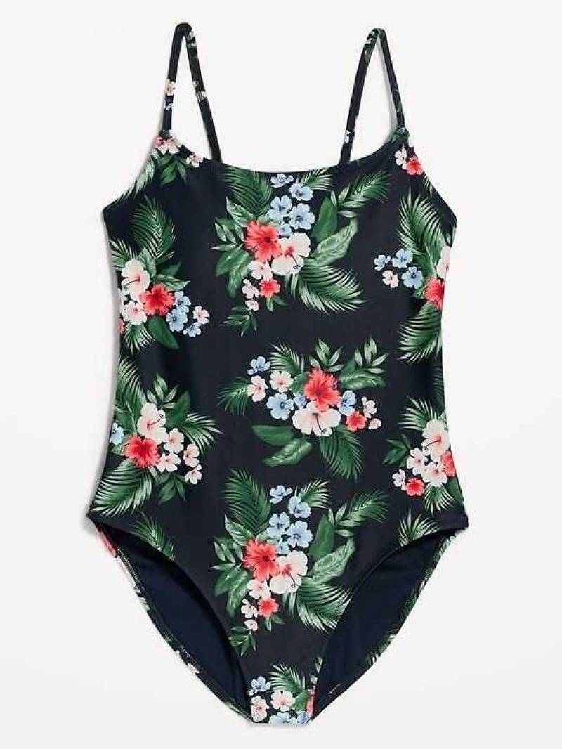 Old Navy Tie-Back One-Piece Cami Swimsuit Floral Midnight | AUD065728