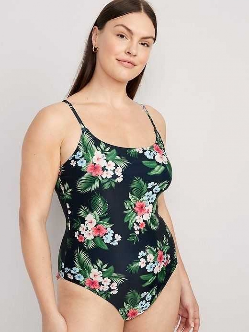 Old Navy Tie-Back One-Piece Cami Swimsuit Floral Midnight | AUD065728