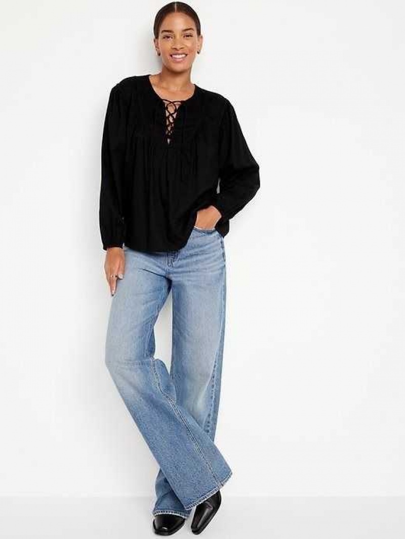 Old Navy Tie-Front Boho Swing Blouse Black | UYI094527