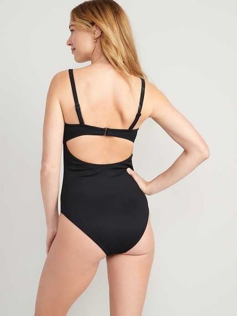 Old Navy Tie-Front Keyhole Bandeau-Style One-Piece Swimsuit Ebony | ZKO046251