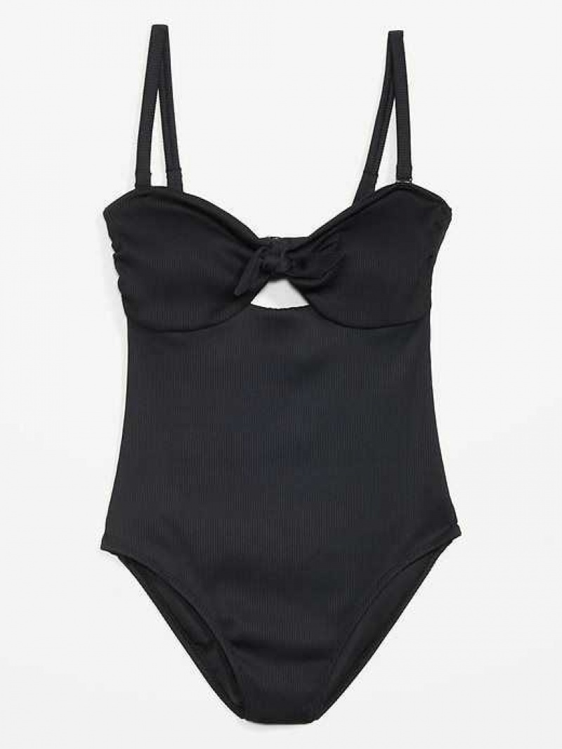 Old Navy Tie-Front Keyhole Bandeau-Style One-Piece Swimsuit Ebony | ZKO046251