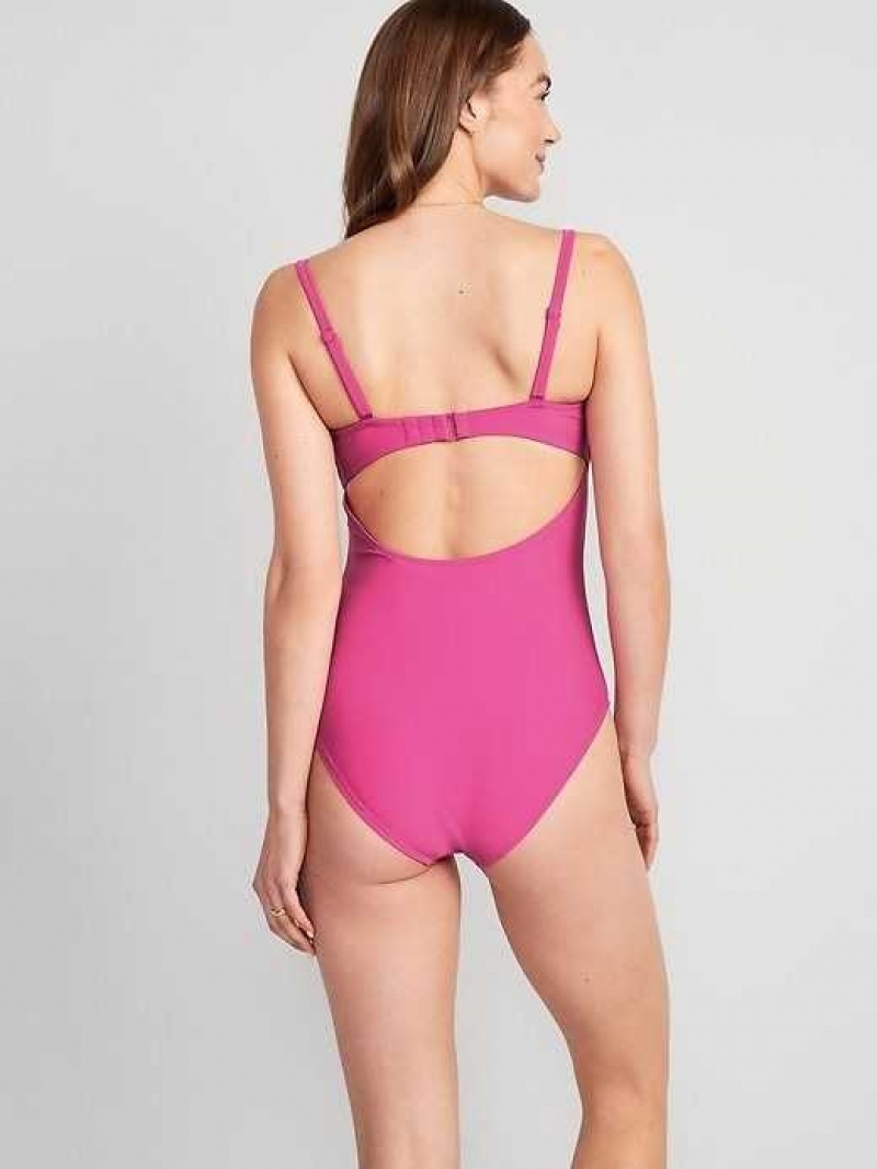 Old Navy Tie-Front Keyhole Bandeau-Style One-Piece Swimsuit Dragon Fruit | QYS985164