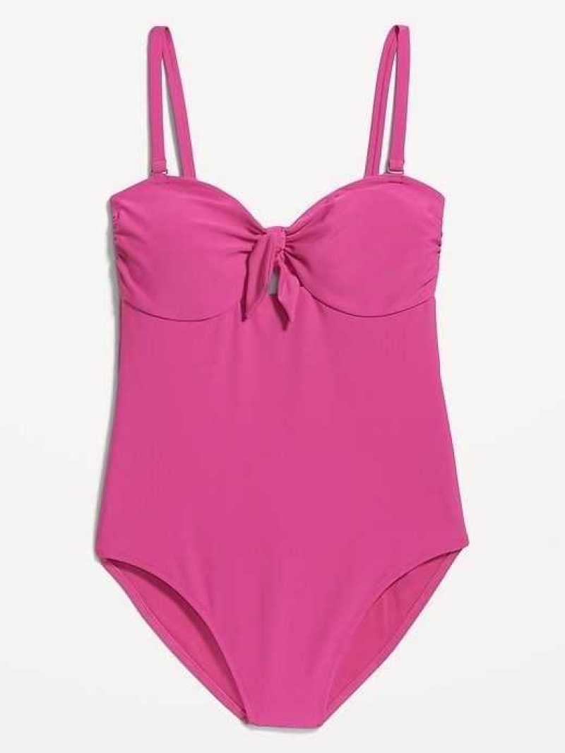 Old Navy Tie-Front Keyhole Bandeau-Style One-Piece Swimsuit Dragon Fruit | QYS985164