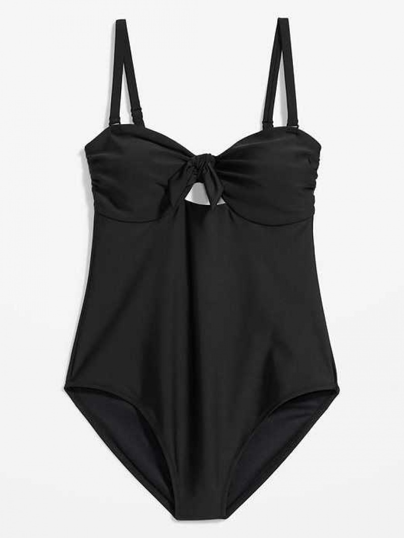 Old Navy Tie-Front Keyhole Bandeau-Style One-Piece Swimsuit Black | DSC107695