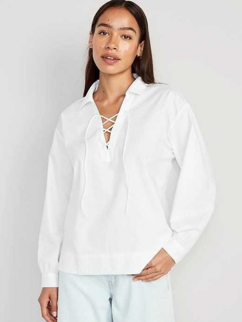 Old Navy Tie-Front Poplin Top Calla Lilies | EAG483290