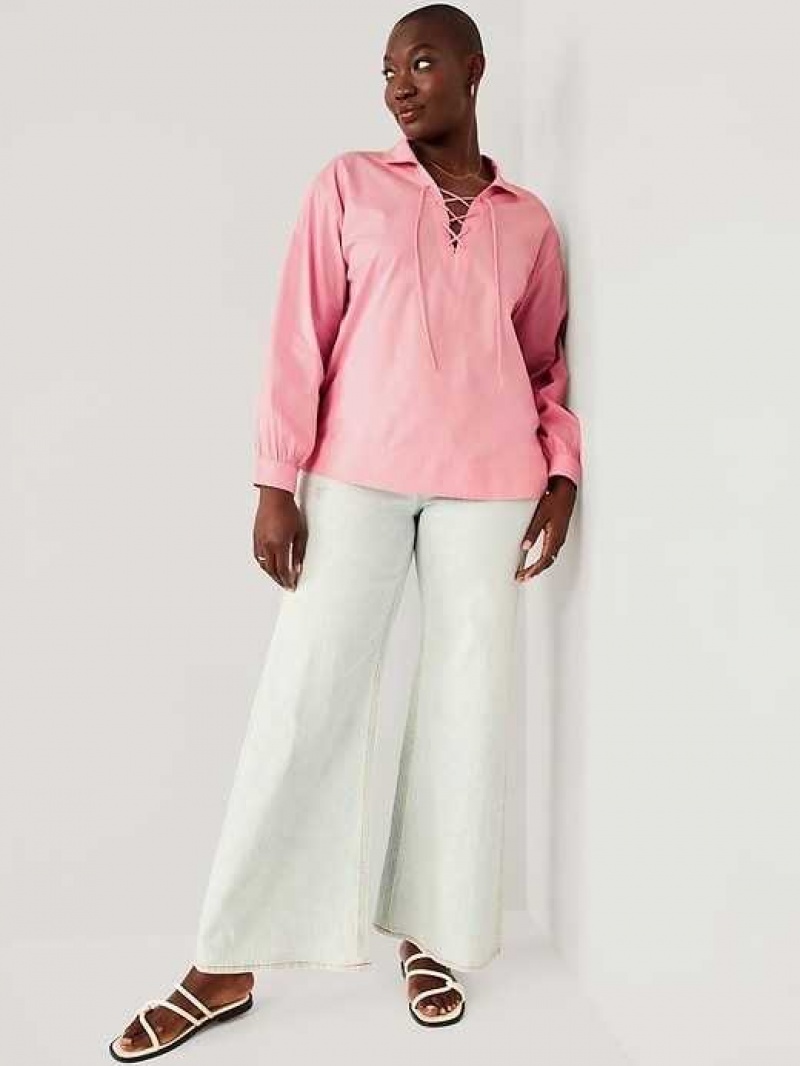 Old Navy Tie-Front Poplin Top Pink | ZBM468309