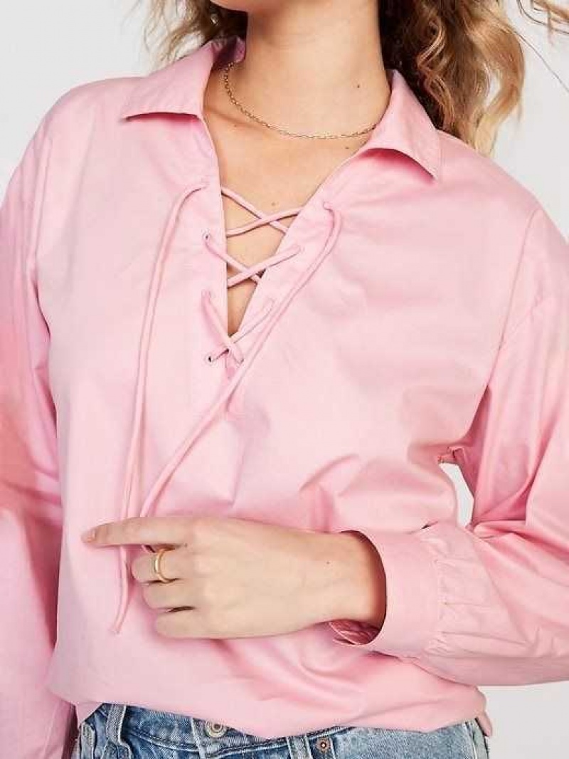 Old Navy Tie-Front Poplin Top Pink | ZBM468309