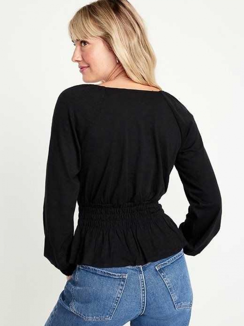 Old Navy Tie-Front Slub-Knit Top Black | KHY852173