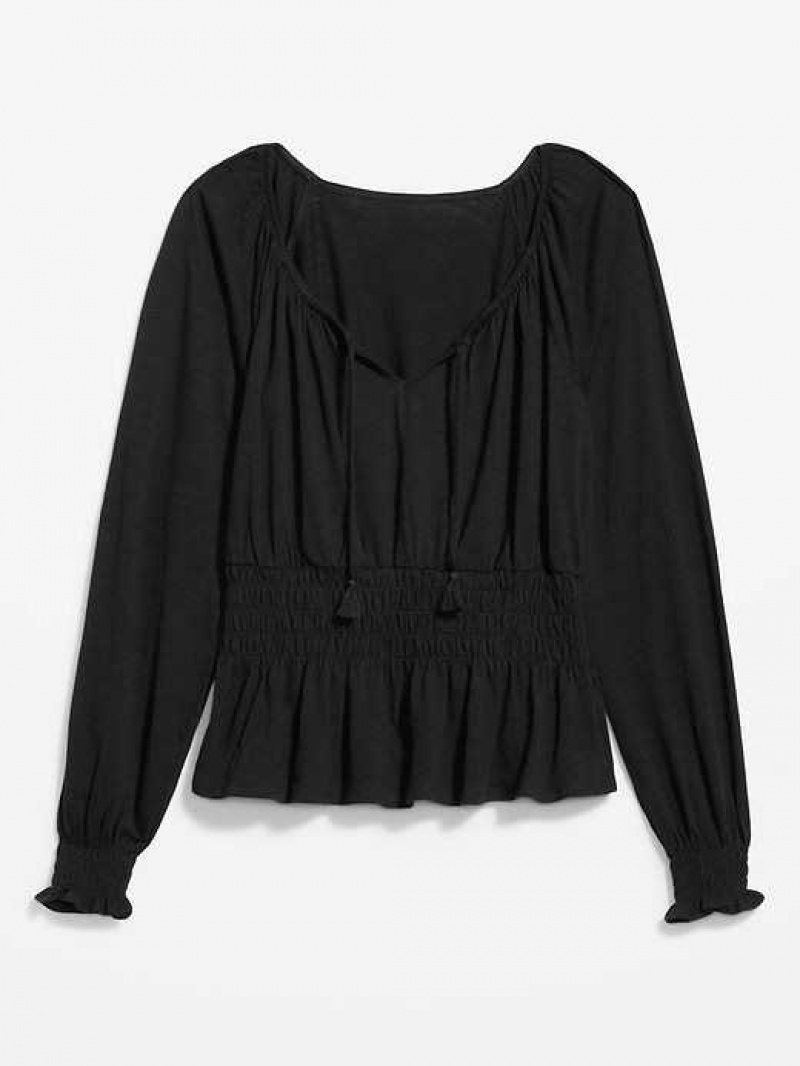 Old Navy Tie-Front Slub-Knit Top Black | KHY852173