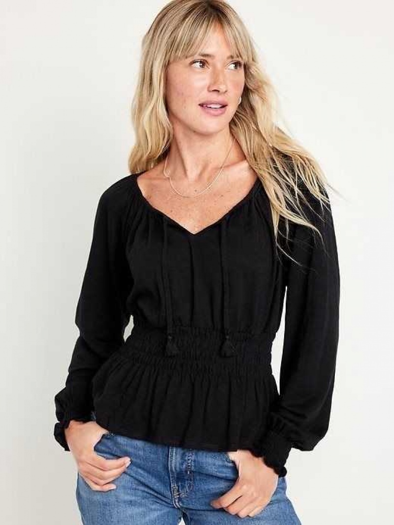 Old Navy Tie-Front Slub-Knit Top Black | KHY852173