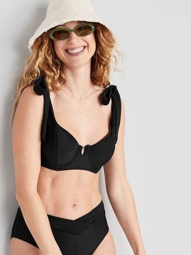 Old Navy Tie-Shoulder Underwire Bikini Swim Top Black | UDH014265