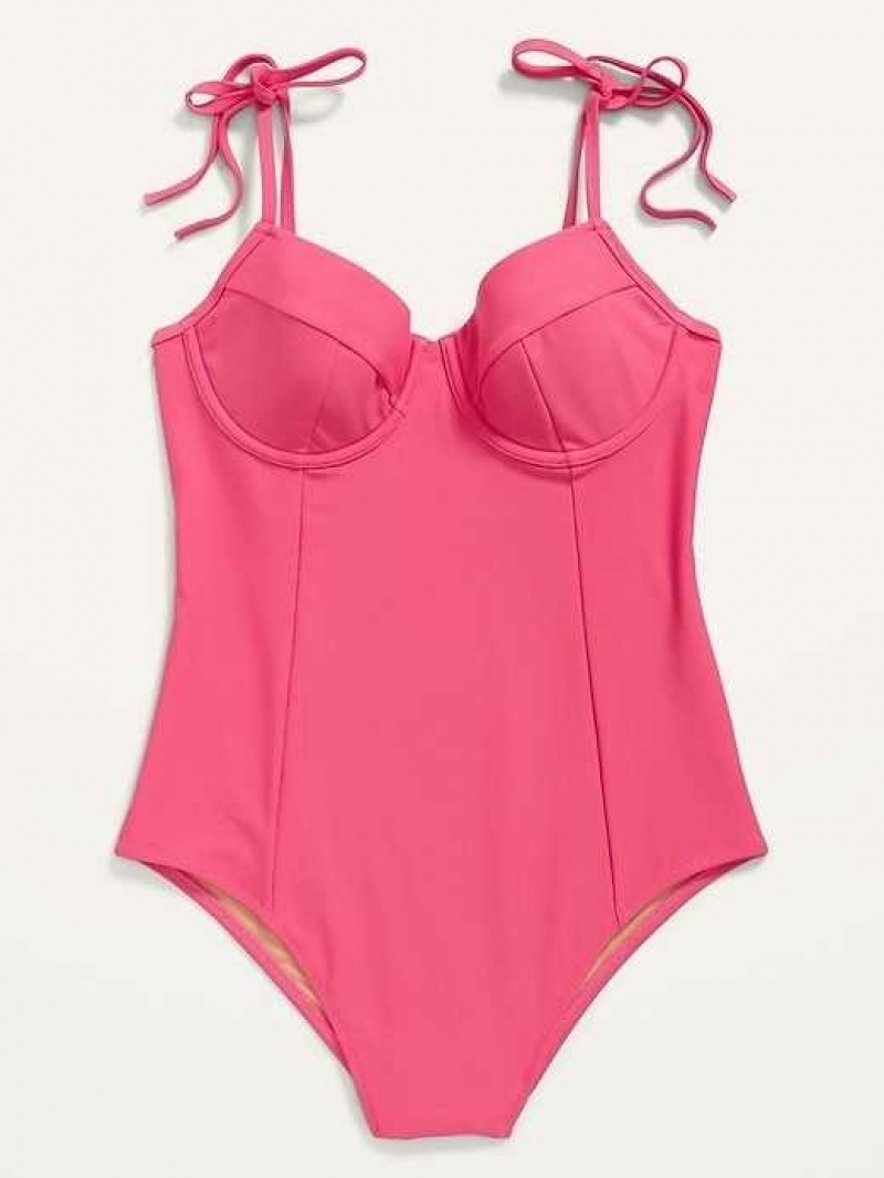 Old Navy Tie-Shoulder Underwire One-Piece Swimsuit Pink | USY451093