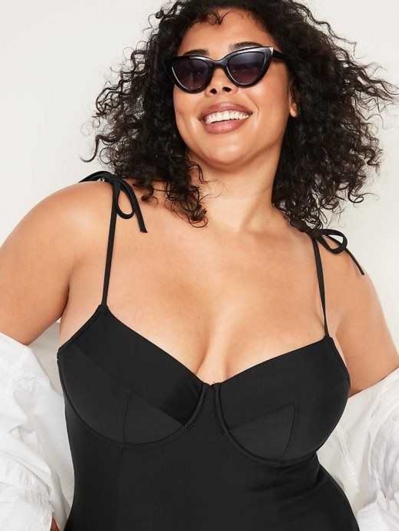 Old Navy Tie-Shoulder Underwire One-Piece Swimsuit Ebony | CMY963840