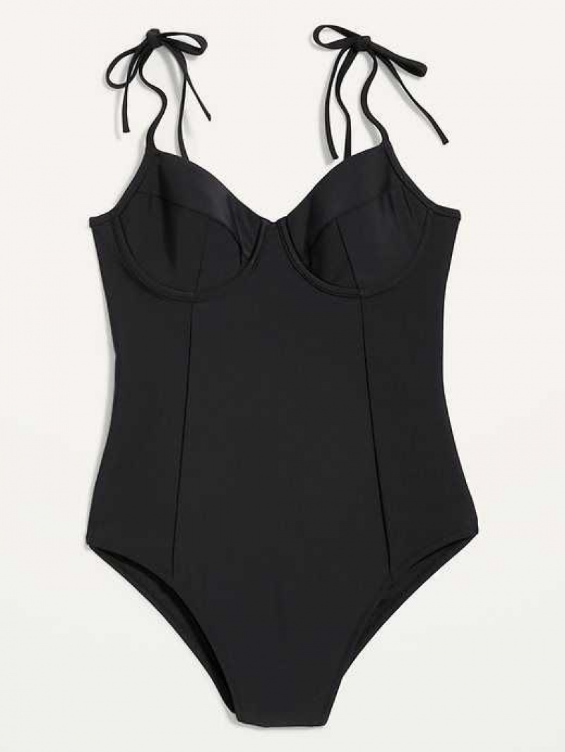 Old Navy Tie-Shoulder Underwire One-Piece Swimsuit Ebony | CMY963840