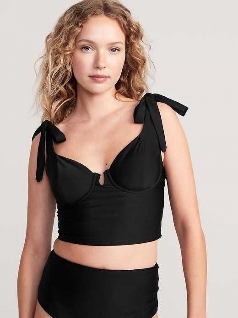 Old Navy Tie-Shoulder Underwire Tankini Swim Top Black | NVQ216807