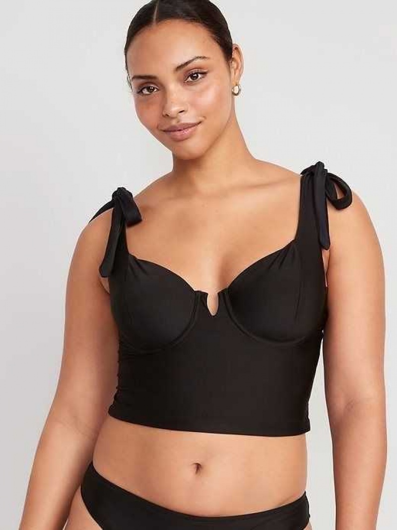 Old Navy Tie-Shoulder Underwire Tankini Swim Top Black | NVQ216807