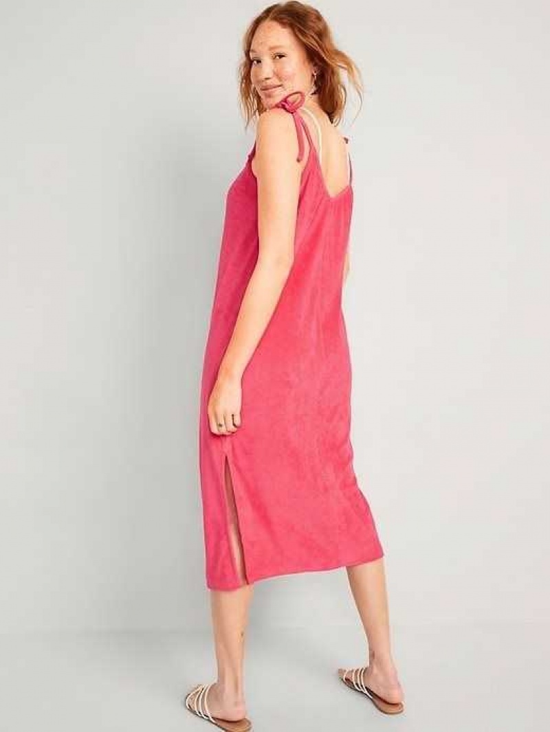 Old Navy Tie-Shoulder V-Neck Terry Midi Swing Dress Dark Red | SWA059842