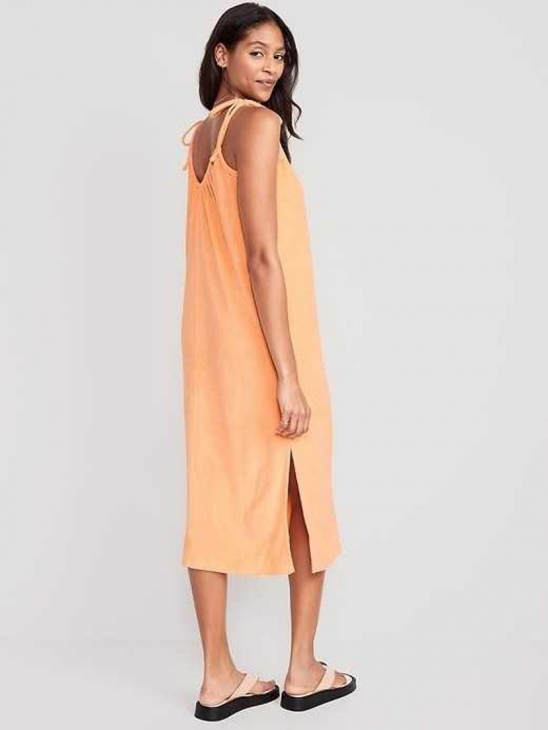 Old Navy Tie-Shoulder V-Neck Terry Midi Swing Dress Coral | BKS176354