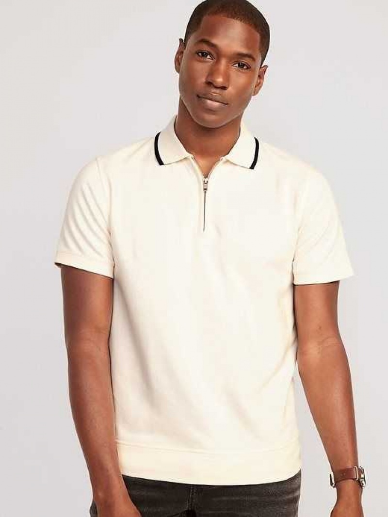 Old Navy Tipped-Collar French Terry 1/4-Zip Polo Cream / Navy Stripes | RJW027935