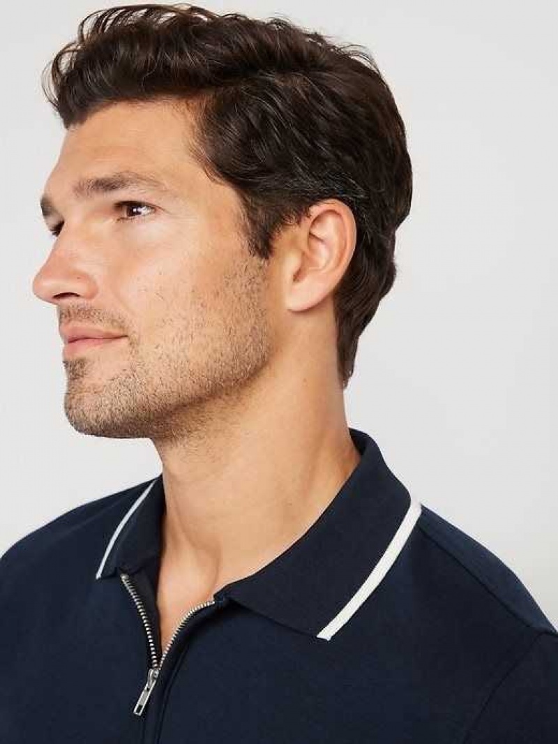 Old Navy Tipped-Collar French Terry 1/4-Zip Polo Navy / White Stripes | YJD593048