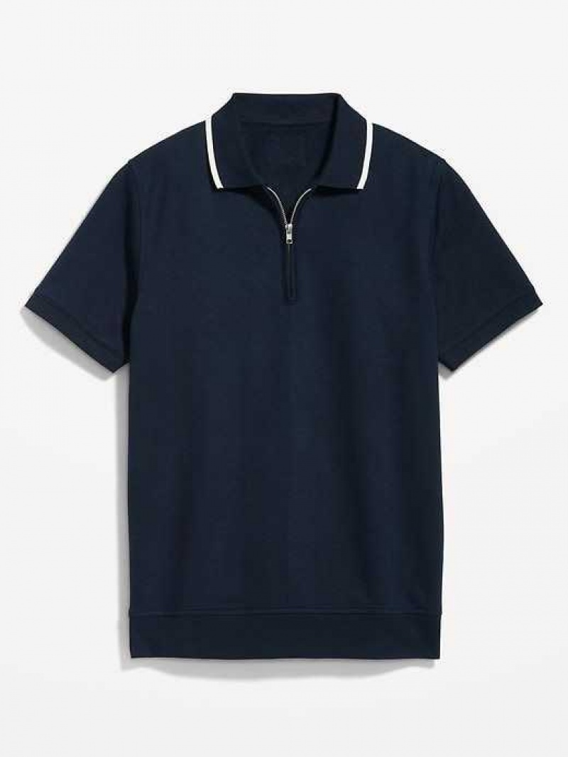 Old Navy Tipped-Collar French Terry 1/4-Zip Polo Navy / White Stripes | YJD593048