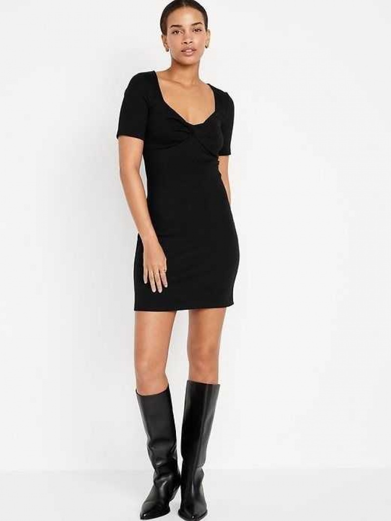 Old Navy Twist-Front Rib-Knit Mini Dress Blackjack | HKT531986