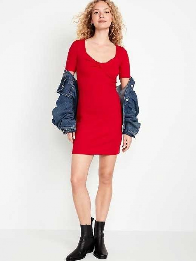 Old Navy Twist-Front Rib-Knit Mini Dress Red | GIP810354