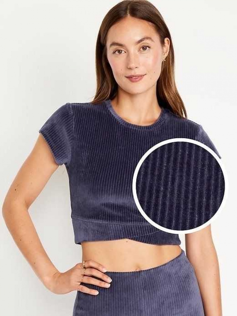 Old Navy Ultra-Cropped Velour Performance Top Dark Star | PQZ615348