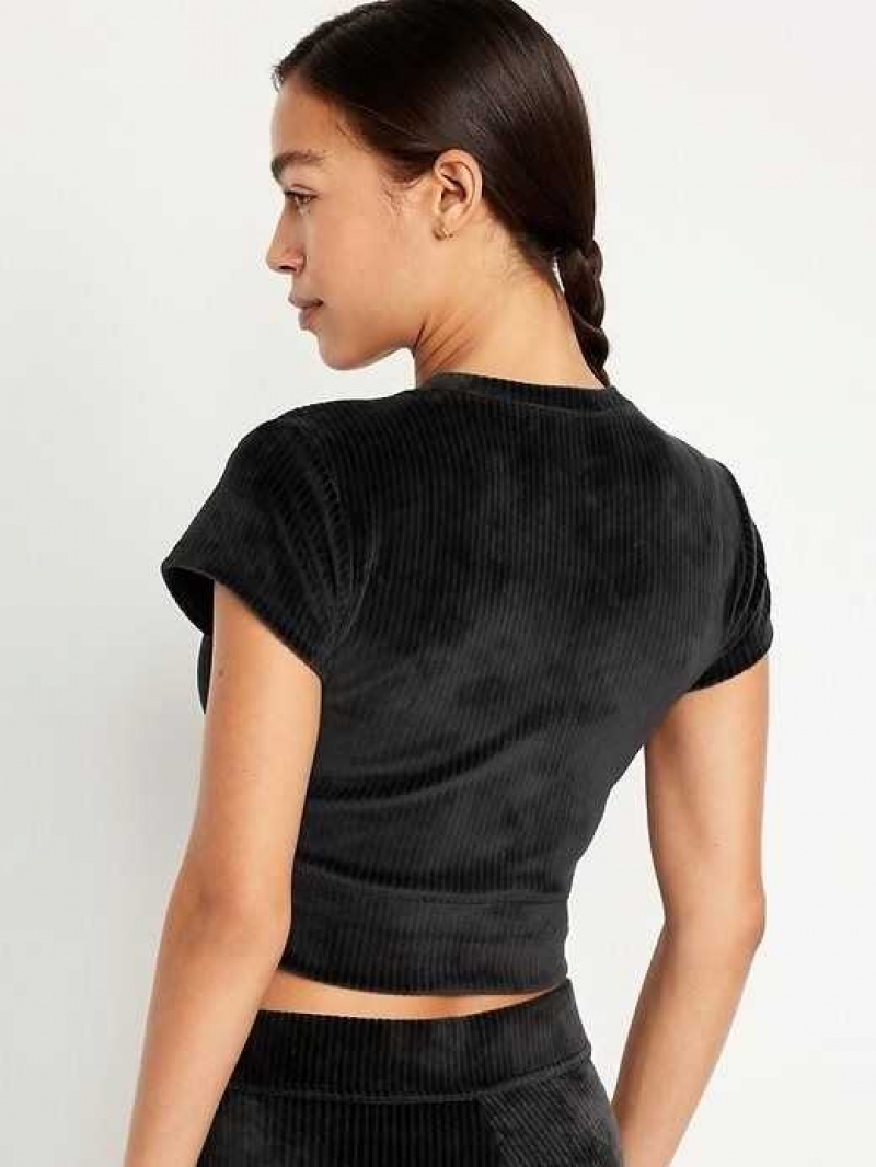 Old Navy Ultra-Cropped Velour Performance Top Black | BTA153798