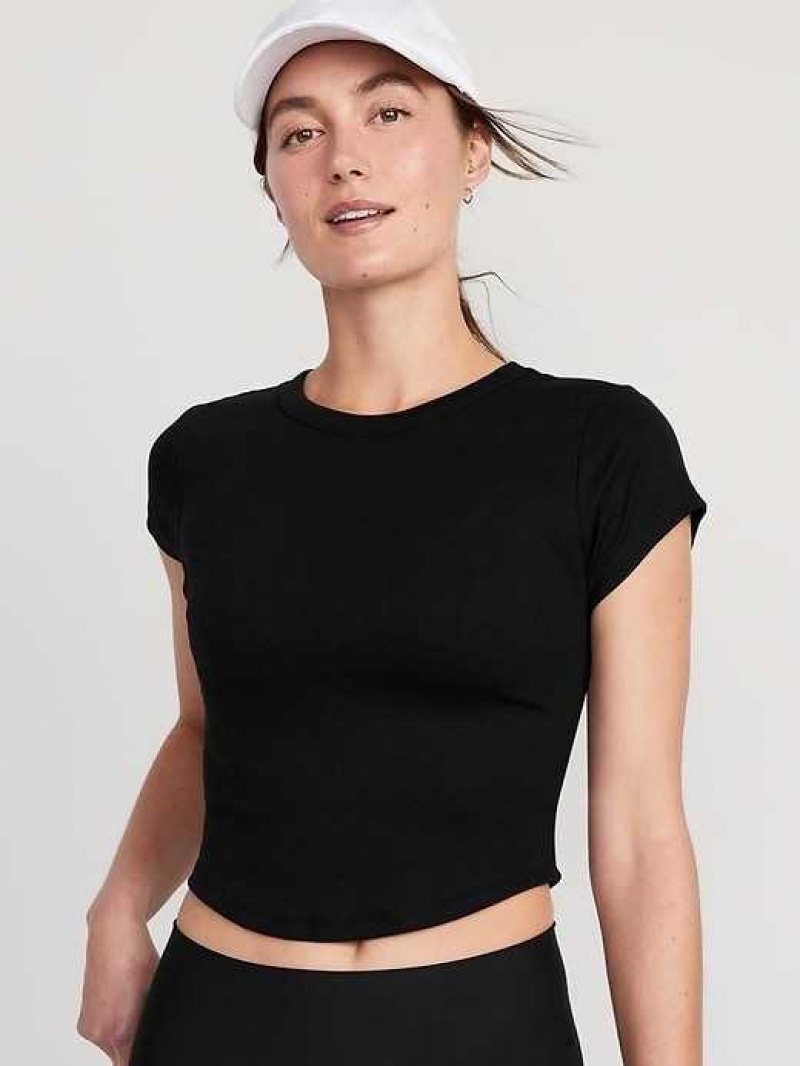 Old Navy UltraLite Cropped Rib-Knit T-Shirt Black | KHN429065