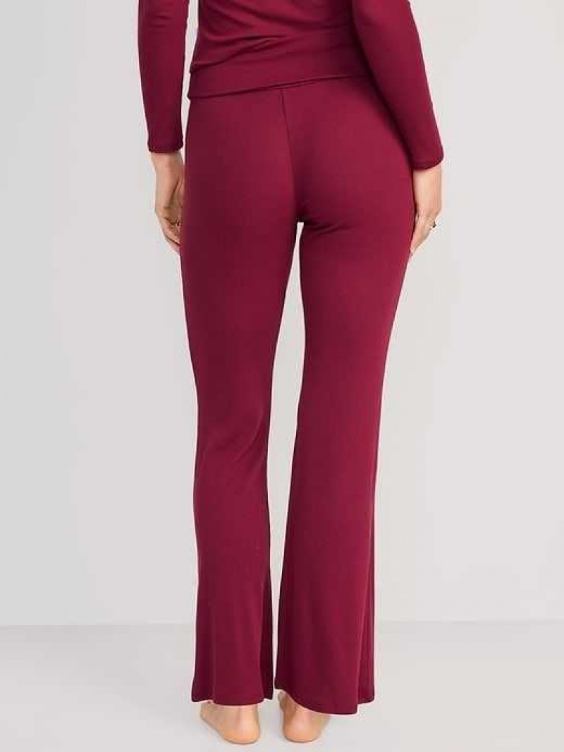 Old Navy UltraLite Foldover-Waist Flare Lounge Pants Red Burgundy | POW875469