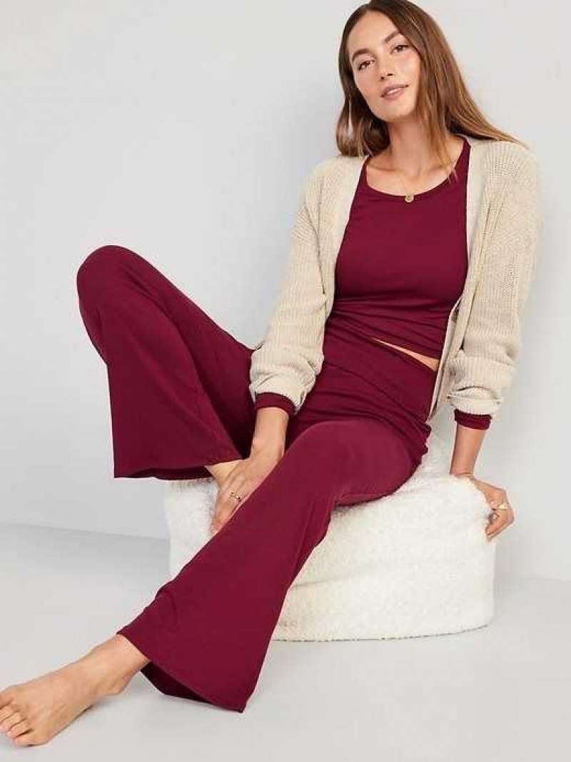 Old Navy UltraLite Foldover-Waist Flare Lounge Pants Red Burgundy | POW875469