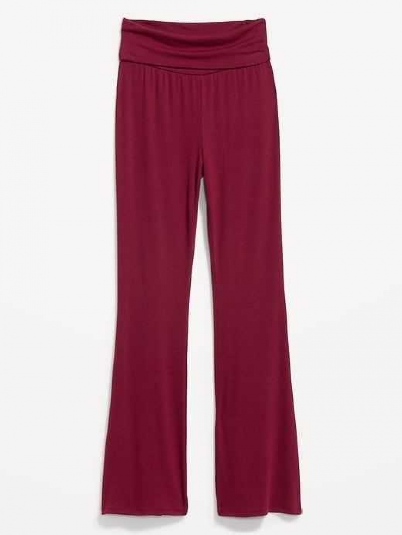 Old Navy UltraLite Foldover-Waist Flare Lounge Pants Red Burgundy | POW875469