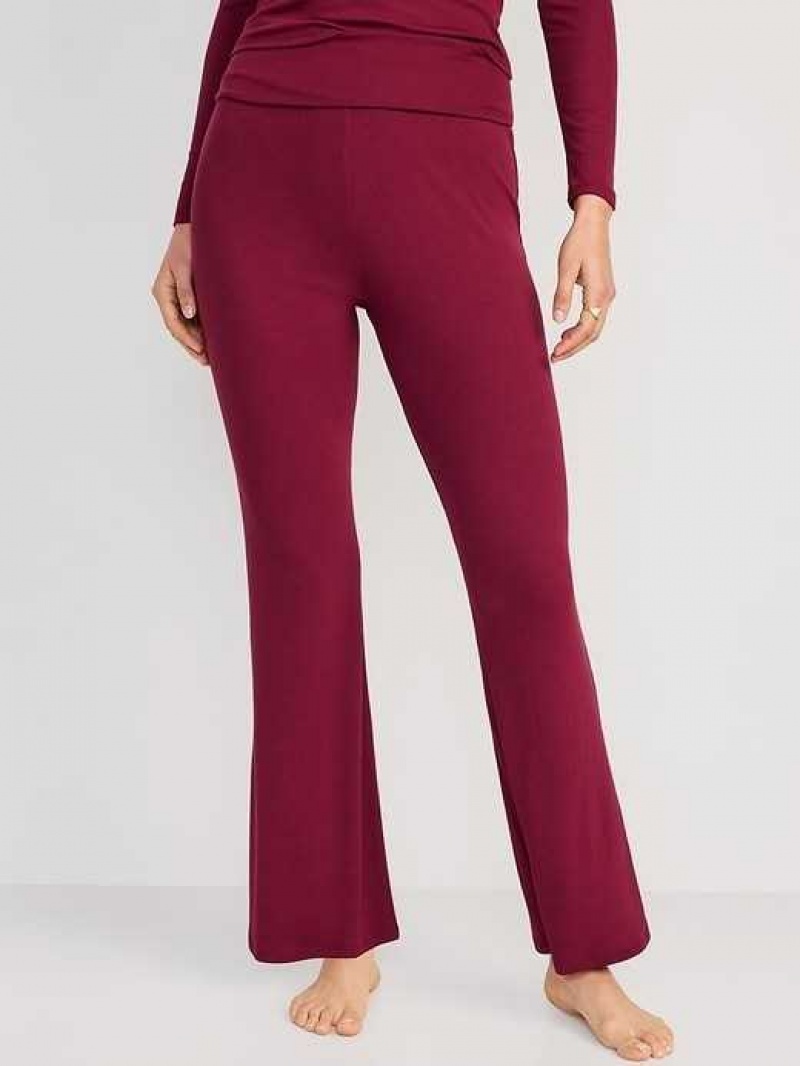 Old Navy UltraLite Foldover-Waist Flare Lounge Pants Red Burgundy | POW875469