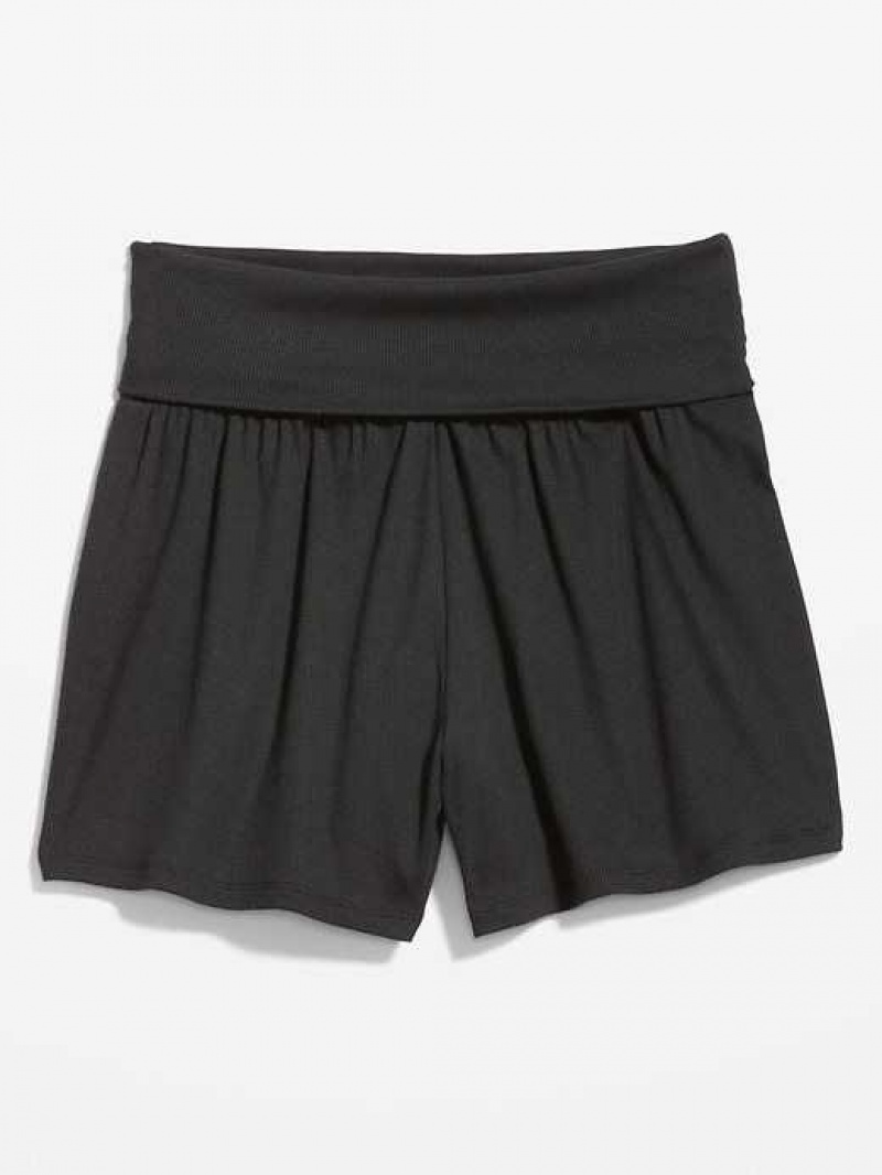 Old Navy UltraLite Foldover-Waist Rib-Knit Lounge Shorts Black | KPC351647