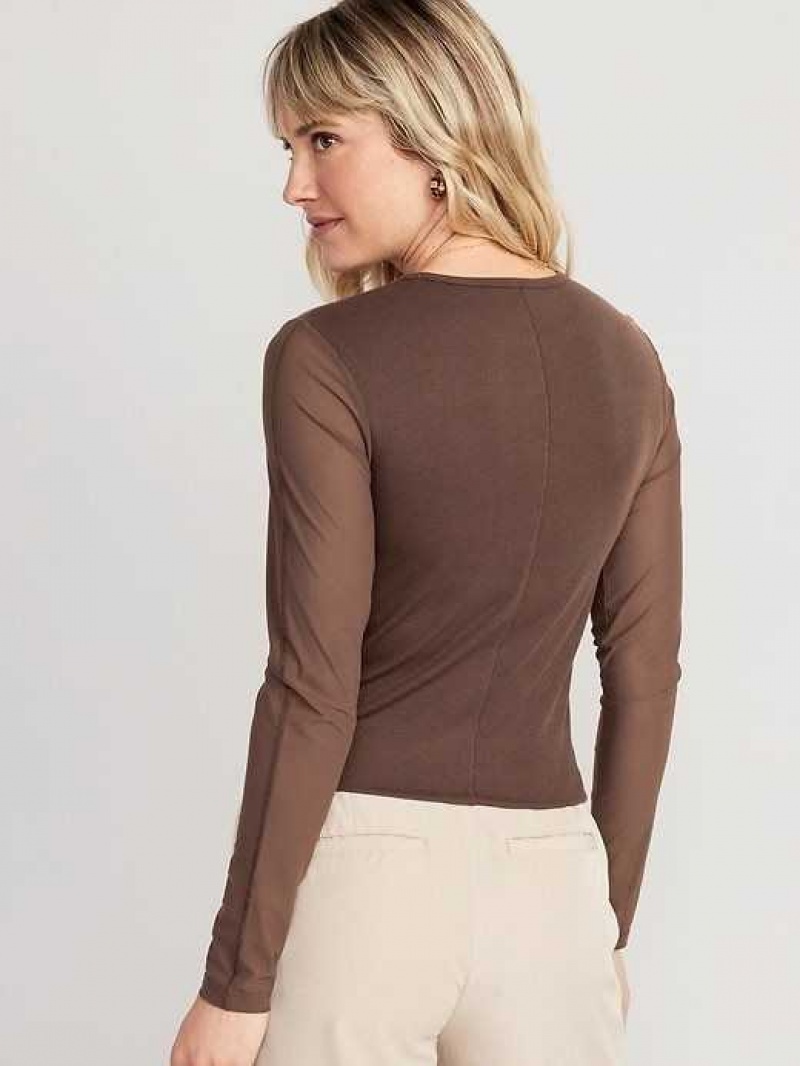 Old Navy UltraLite Mesh-Sleeve Cropped Top French Roast | SRI684712