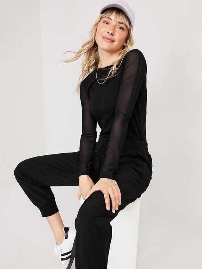 Old Navy UltraLite Mesh-Sleeve Cropped Top Black | GQW052468