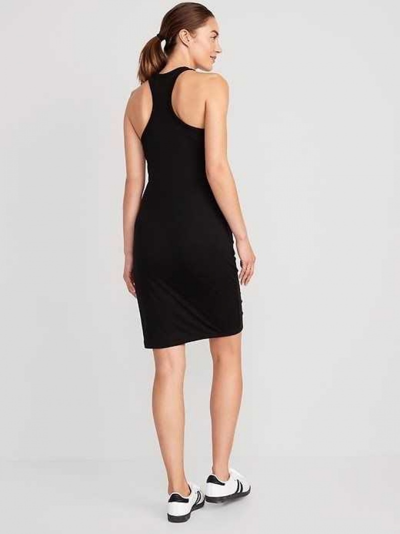 Old Navy UltraLite Racerback Rib-Knit Ruched Dress Black | LGQ079563